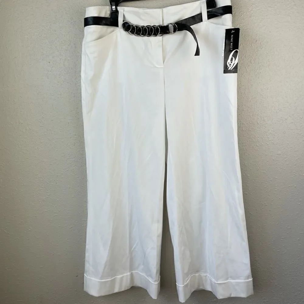 NWT White Belted Nine West Gaucho Pants Size 10
